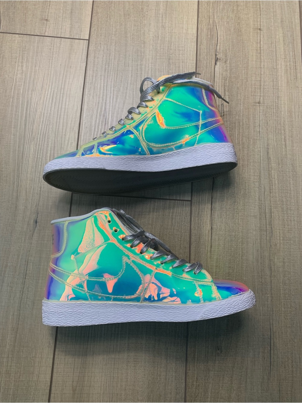 Iridescent High-Top Sneakers — Holographic Green